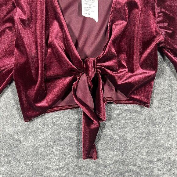 Windsor Burgundy Velvet Bolero Sz S Red Bell Sleeves Tie 90s Y2K Vamp Holiday - Picture 3 of 8
